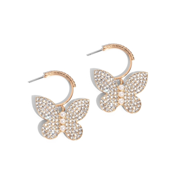 Gold Crystal Butterfly Dangle Earrings - Picture 2 of 2